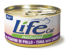 Консерва для котов LifeNatural Тунец с курицей и печенью, 85 г LifeNatural