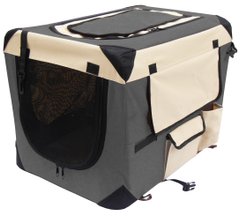 Мягкая клетка для собак SENFUL Pet Soft Crate с флисовым ковриком и чехлом, серо-бежевая SENFUL
